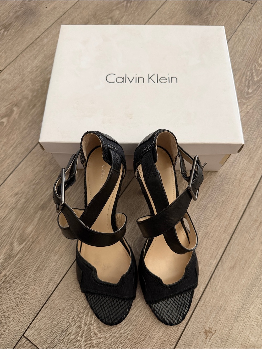 Calvin Klein Black Leather Strappy Heels